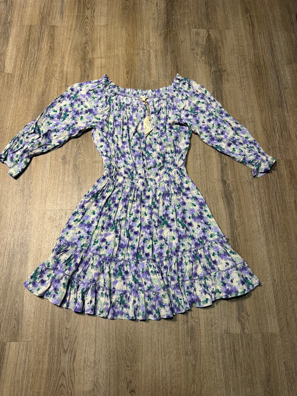 Easel Women's Purple Floral Off-Shoulder Tiered Long-Sleeve Dress